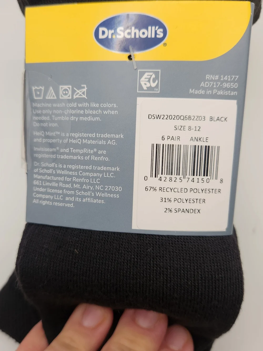 Dr. Scholl's Black Diabetic Comfort Ankle Socks - Black (6 Pair)